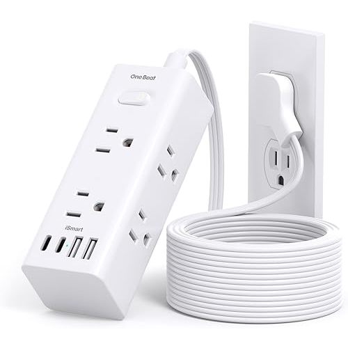 One Beat 10Ft Extension Cord with Multiple Outlets,Flat Plug Power Strip Surge Protector with 10 Ft Long Cord,6 Outlet 4 USB Ports (2USB C),Multi Outlet Wall Plug for Travel,College,Dorm Essentials