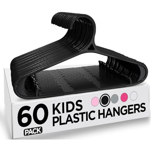 Utopia Home Kids Hangers - 11 Inch Plastic Baby Hangers for Closet - Infant or Childrens Hangers for Clothes 60 Pack (Black)
