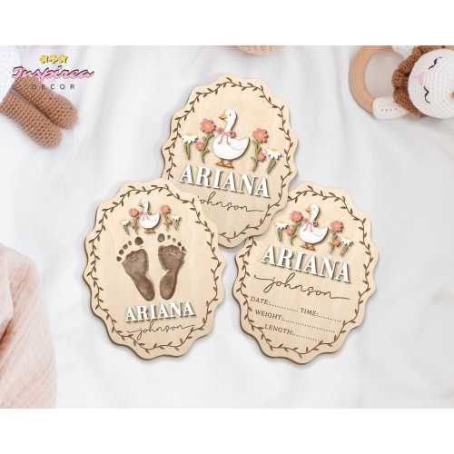 Goose Baby Name Announcement Sign, Personalized Baby Birth Stats Sign, Hospital Wooden Name Sign, Baby Girl Nursery Decor, Baby Shower Gift