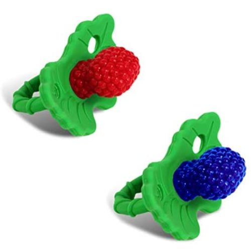 RaZbaby RaZberry Silicone Baby Teether Toy (2-Pack) - Berrybumps Soothe Babies Sore Gums - Infant Teething Toy - Hands Free Design - BPA Free - Easy-to-Hold Design - Teething Relief Pacifier Red&Blue