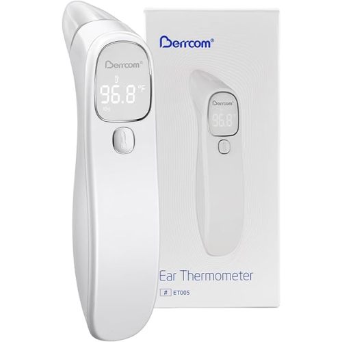 Berrcom Forehead and Ear Thermometer for Adults and Babies, Digital No-Touch Medical Thermometers with LED Display, 1s Instant Reading, Contactless Temperature Thermometer, Auto Shut-Off