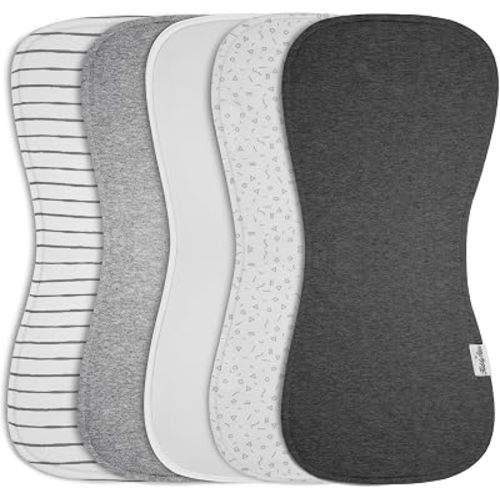 KiddyStar 5 Pack Organic Cotton Burp Cloths, Soft 3 Layer Absorbent Towels for Newborn Feeding & Spit Up