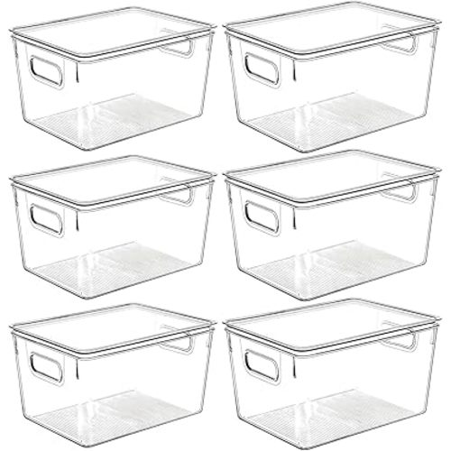 Clear Plastic Storage Bins with Lids, Perfect for Kitchen Organization or Pantry Organization and Storage, Stackable Fridge Organizer Bins, Storage Containers for Organizing, Cabinet Organizers