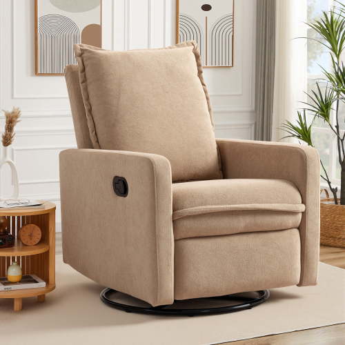 HSUNNS 360° Swivel Rocker Recliner for Adults, Small Rocking Recliner for Small Spaces, Nursery Glider Recliner, Rocking Chair , Manual Recliner Chair for Living Room, Bedroom, Camel