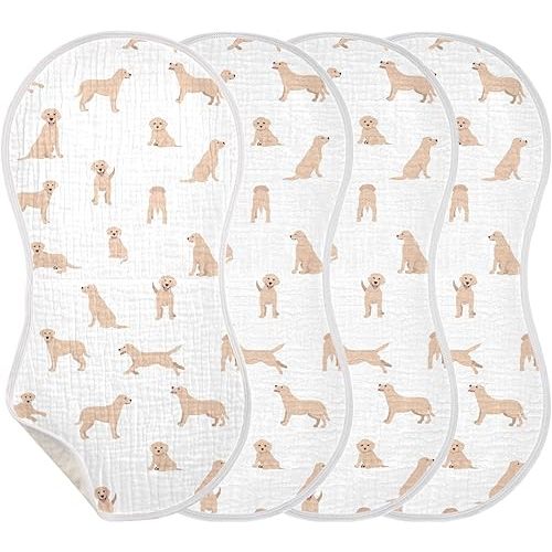 Labrador Retriever Dogs Pattern Muslin Burp Cloths for Baby 4 Pack Soft 100% Cotton Baby Washcloths Bibs for Boy Girl
