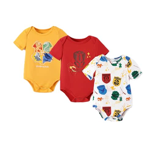 PATPAT Harry Potter Superman Baby Clothes with Bamboo Viscose Hedwig Owl Short Sleeves 3-Packs Bodysuit for Infant 0-18M