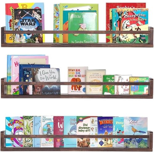 Nursery Book Shelves 24 Inch Deep Walnut Floating Bookshelf for Kids