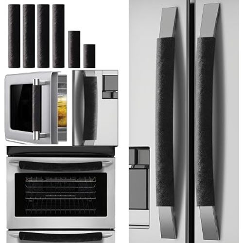 Volecy Set of 6 Refrigerator Door Handle Covers, Washable Velvet Fabric Appliance Handle for Fridge Microwave Stove Dishwasher Catch Stains Dust Fingerprint Prevent Ice hot Hand(Black)