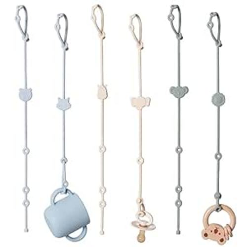 Toy Straps for Baby 6pcs, Silicone High Chair Toys Straps Stroller Accessories Toddler Bottle Strap Car Seat Toys Baby Travel Essential Silicone Ivory+Sage+Blue