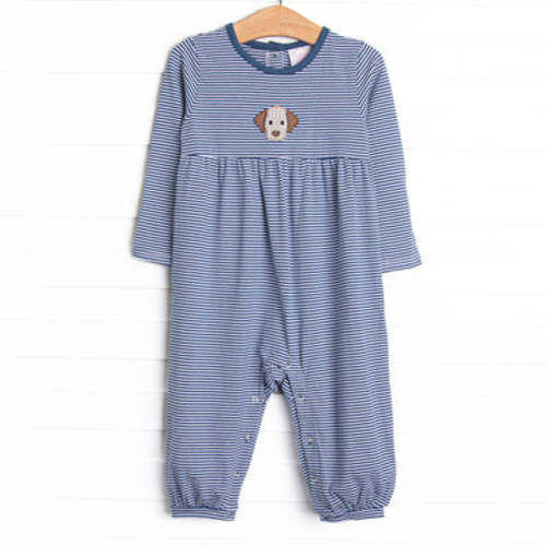 Furry Ear Friend Applique Romper, Navy Stripe – Stitchy Fish