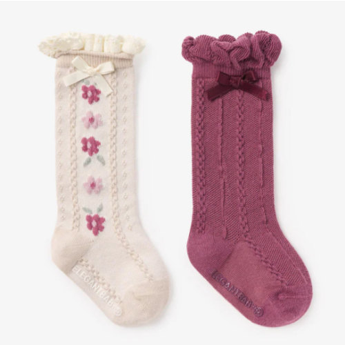 Dark Violet Floral Knee-High Non Slip Baby Socks 2 PK – Elegant Baby