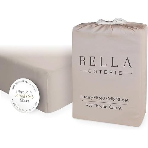 Bella Coterie Luxury Bamboo Viscose Crib Sheet | Organically Grown | Ultra Soft | Cooling for Better Sleep | Deep Pocket Fitted Sheet for Crib & Toddler Mattress | 100% Organically Grown [Dune]