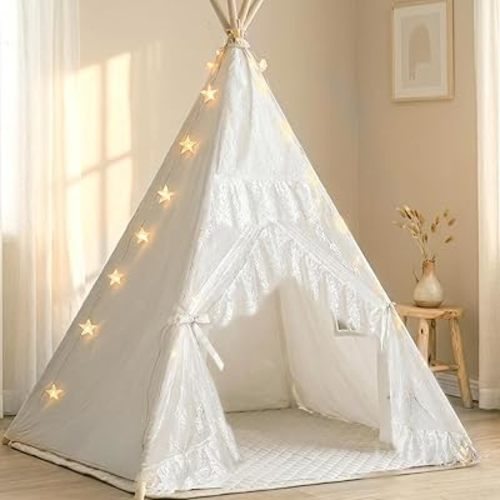 Little Dove Teepee Tent for Kids with Star Lights, Mat & Carry Bag
