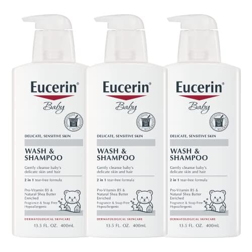 Eucerin Baby Wash & Shampoo - 2 in 1 Tear Free Formula, Hypoallergenic & Fragrance Free, Nourish and Soothe Sensitive Skin - 13.5 Fl Oz (Pack of 3)