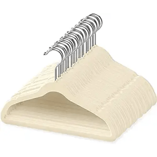 50 Premium Baby Velvet Hangers - 11.8" Non-Slip, Ultra-Slim Space-Saving Children Closet Hangers - 360° Swivel Hook, Strong & Durable Infant & Toddler Clothes Hangers for Wardrobe - Ivory