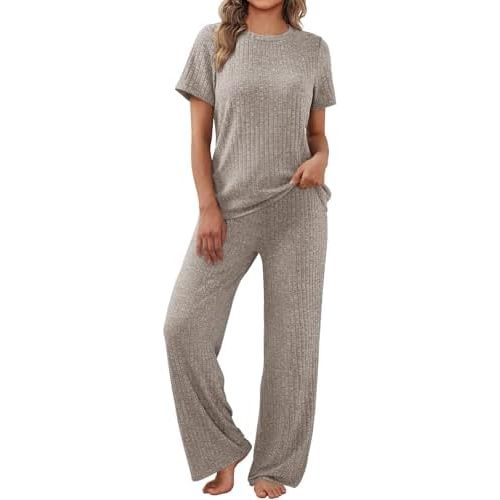 LILLUSORY 2 Piece Lounge Sets for Women Matching Casual Ribbed Knit Pajamas Summer Outfits Wide Leg Pants Trendy Clothes 2025