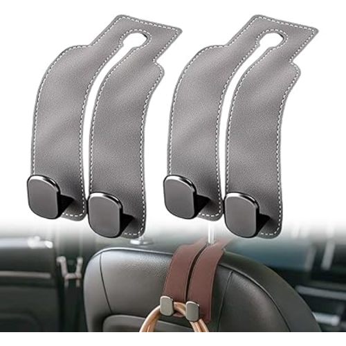 ZiTour 2026 New 2 in 1 Car Seat Back Storage Hook, Car Backseat Organizer Accessories, Premium Leather Headrest Hook for Auto Hooks Organizer for Handbag Purse Coat Bags (2, Grey)