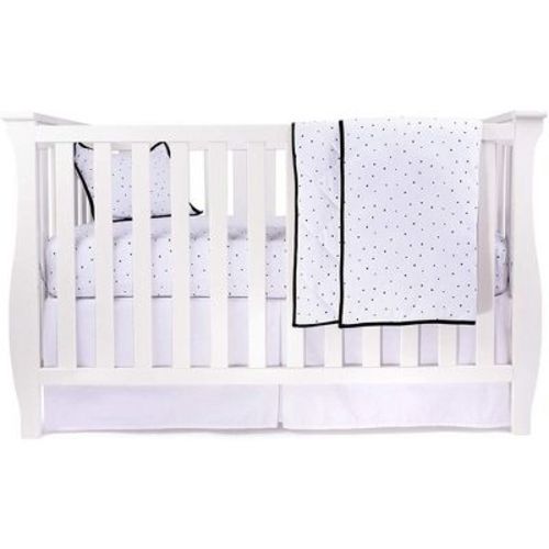 Ely's & Co. Baby Crib Bedding Sets Includes Crib Sheet, Quilted Blanket, Crib Skirt, and Baby Pillowcase (Black & White Dottie Design 4 Piece Set)