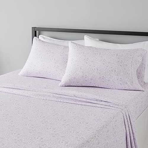 Amazon Basics Lightweight Super Soft Easy Care Microfiber Bed Sheet Set with 14" Deep Pockets - Full, Lavender Paisley