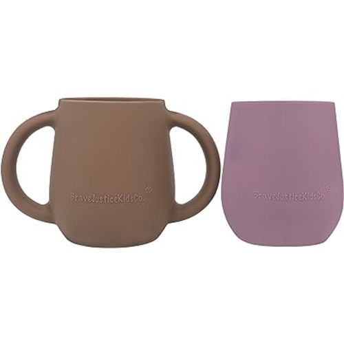 | Teenie Tiny™ Silicone Developmental Baby-Led Weaning Drinking Cups (2 pack) (Warm Taupe and Mauve)