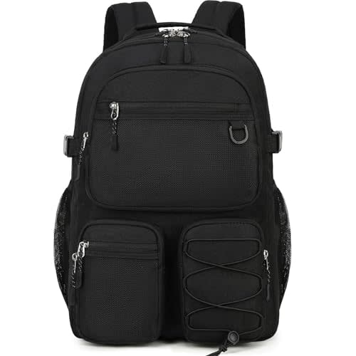 Lohol Water Resistant Daypack with Mulitiple Pockets for School Travel Outdoor College, 15.6 inch Laptop Backpack for Men and Women (Black)