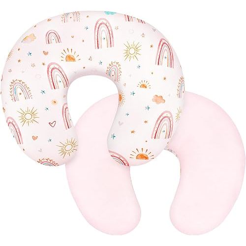 Nursing Pillow Cover 1 Pack, Removable Nursing Pillow Cover for Breastfeeding Pillows, Super Soft Comfortable Slipcover for Boy and Girls, Pink & Sunshine Rainbow