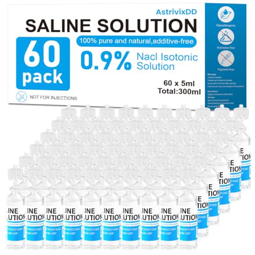60 Pack 0.9% Saline Solution, Normal Solution for All Ages, Total 300ml | Sodium Chloride, 5ml Each, Single Use