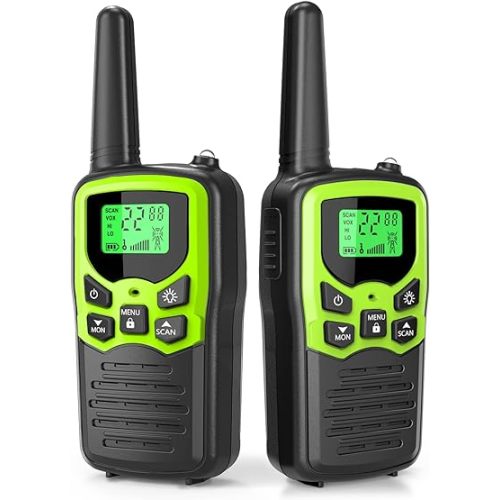Walkie Talkies,MOICO Long Range Walkie Talkies for Adults Two-Way Radios with 22 Channels FRS VOX Scan LCD Display with LED Flashlight for Field, Survival Biking Hiking Camping 2 Pack (Green)