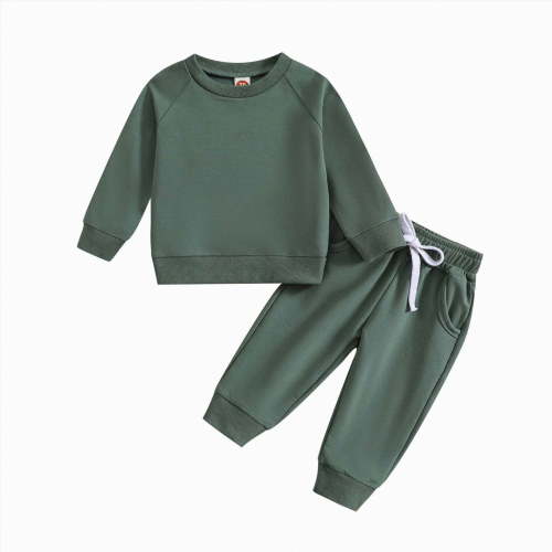NOLDARES Newborn Infant Baby Boy Clothes 2pcs Long Sleeve Tee Sweatshirt Tops Drawstring Joggers Pants Cartoon Print Outfits Toddler Clothing Set(Dark Green,18-24 M)