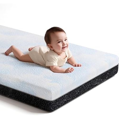 Dual-Sided Comfort Baby and Toddler Crib Mattress with Cool Gel Memory Foam, Triple-Layer Breathable Premium Baby-Mattress for Infant and Toddler with Removable Outer Cover -Blue&Black