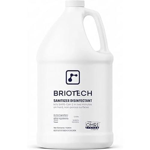 BRIOTECH Sanitizer Disinfectant Hypochlorous, Kill 99.99% of Viruses & Bacteria, Control Mold, Eliminate Odor, Gentle for Nursery & Play Rooms, Food Contact Surface Sanitizer, 1 Gallon Refill