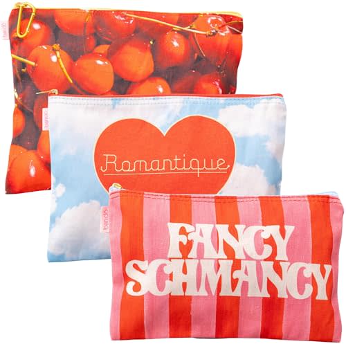 ban.do Travel Bags Carryall Trio, Fancy Shmancy | Nylon Bag Set of 3 Zip Pouches for Pencils, Toiletries, Cosmetics, or Accessories in Assorted Sizes