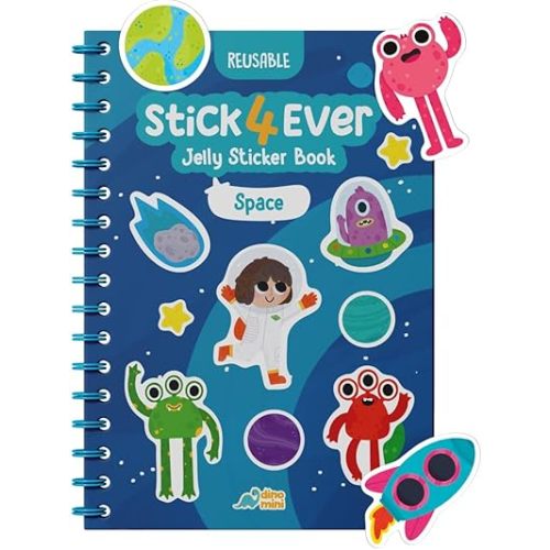 Stick4Ever Jelly Sticker Book® - for Kids - Waterproof, Easy to Clean Reusable Sticker Book for Toddlers- Reusable Road Trip Activities for Kids - Stocking Stuffers for Toddlers (Space)