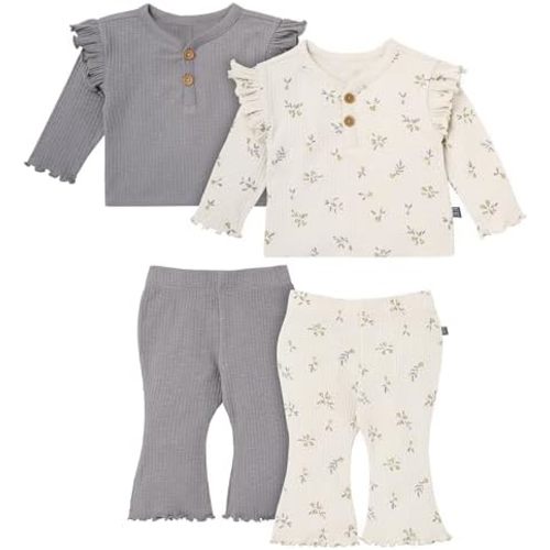 Modern Moments by Gerber Conjunto de 4 camisetas y pantalones Henley para bebé niñas