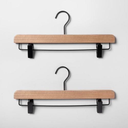 2pk Wood Pant Hangers with Clips Natural - Brightroom™: Non-Slip Skirt & Pants Storage, 1 Year Warranty