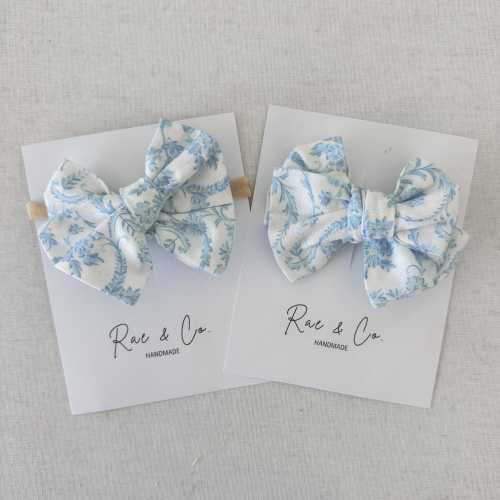 White and Blue Bow: Baby/ Toddler Clip or Headband