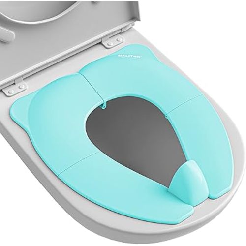 Maliton Travel Potty Seat for Toddler & Kid Travel, Portable Foldable Potty Seat with Storage Bag, Non-Slip Potty Training Toilet Seat Cover wth Splash Guard (Aqua Green)