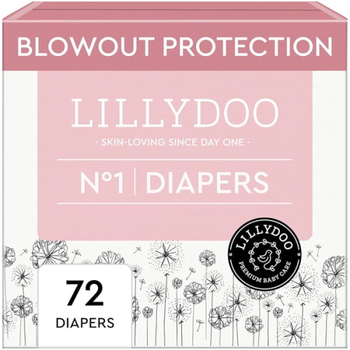 LILLYDOO Baby Diapers - Size 1 (4-11 lbs), Half-Monthly Supply (72 Count), Leak Protection, Skin-Friendly, Ultrasoft, Perfume- & Chlorine-Free, Hypoallergenic, Dermatologist Tested, Oeko-TEX®