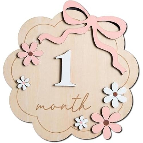 Baby Monthly Milestone Cards, Wooden 1-12 Monthly Milestone, Double-Sided Baby Months Milestone, Newborn Photography Props