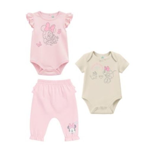 Baby Girls' Minnie Mouse Bodysuits and Pants, 3-Piece Set