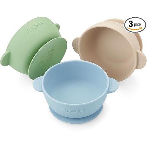 PandaEar 3 Pack Baby Bowls with Suction| Stay Put Silicone Food Bowl for Babies Kids Toddlers Infants| Food Grade Soft Safe BPA-Free Silicone (Multi-Color)