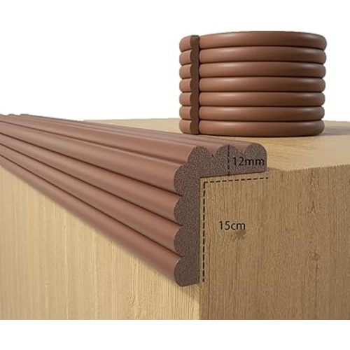Baby Proofing Wall Corner Protector,Edge Guard Corner Protector,6.56ft Thinken Soft Corner Protectors Pre-Taped Soft Rubber Foam Edge Cushion for Furniture (Coffee Brown, 6.56Ft x 5.9" W x 0.47" Th)