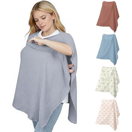 Muslin Nursing Cover Up for Breastfeeding, Soft & Breathable Cotton Breast Feeding Cover for Women, Full Privacy Breastfeeding Cover - Newborn Baby Essential, Gray