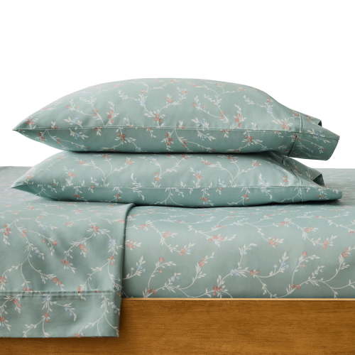 Better Homes & Gardens 3-Piece 300 Thread Count Lysia Floral Green River Cotton Sateen Bed Sheet Set, Twin