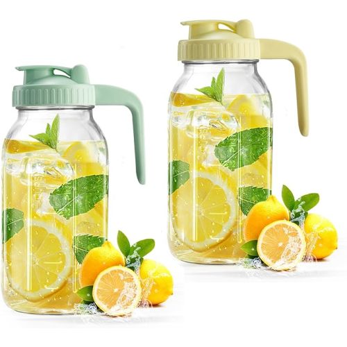 Mason Jar with Pour Spout Lid V-shaped, 2 Quart Iced Tea Pitcher Double Leak Proof, 64 oz Drink Pitcher for Breastmilk, Sun Tea, Juice, Coffee Creamer, Formula Pitche