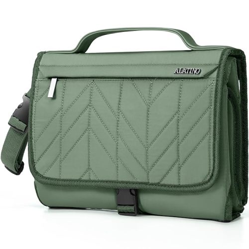 Alatino Portable Diaper Changing Pad, Waterproof Travel Baby Changing Pad with Modern Chic Design, Lightweight Easy-Clean Changing Mat, Baby Registry Essential & Baby Shower Gift（Sage Green）