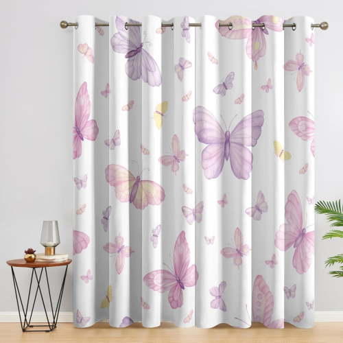 Butterfly Curtains For Girls Bedroom, Butterfly Blackout Curtains, Colorful Window Treatments, Kids Girls Home Decor Drapes 42"W x 63"L (Pack of 2)