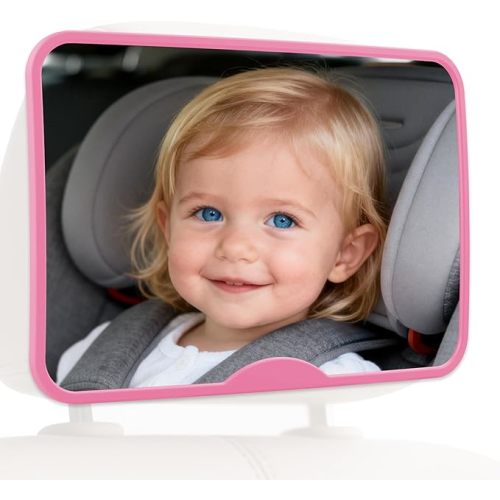 Baby Car Mirror, Safety Car Seat Mirror for Rear Facing Infant, Clear Wide View, Easily Observe the Baby Move, Secure, Shatterproof, Easy Install, Perfect (Pink)
