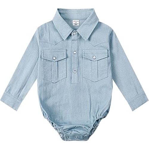 Baby Boys' Western Cotton Bodysuit, Infant Cowboy Jumpsuit, 0-18 Months