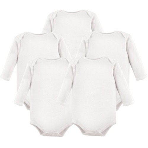 Luvable Friends Cotton Long-Sleeve Bodysuits 5pk, White, Size: 0-3 months